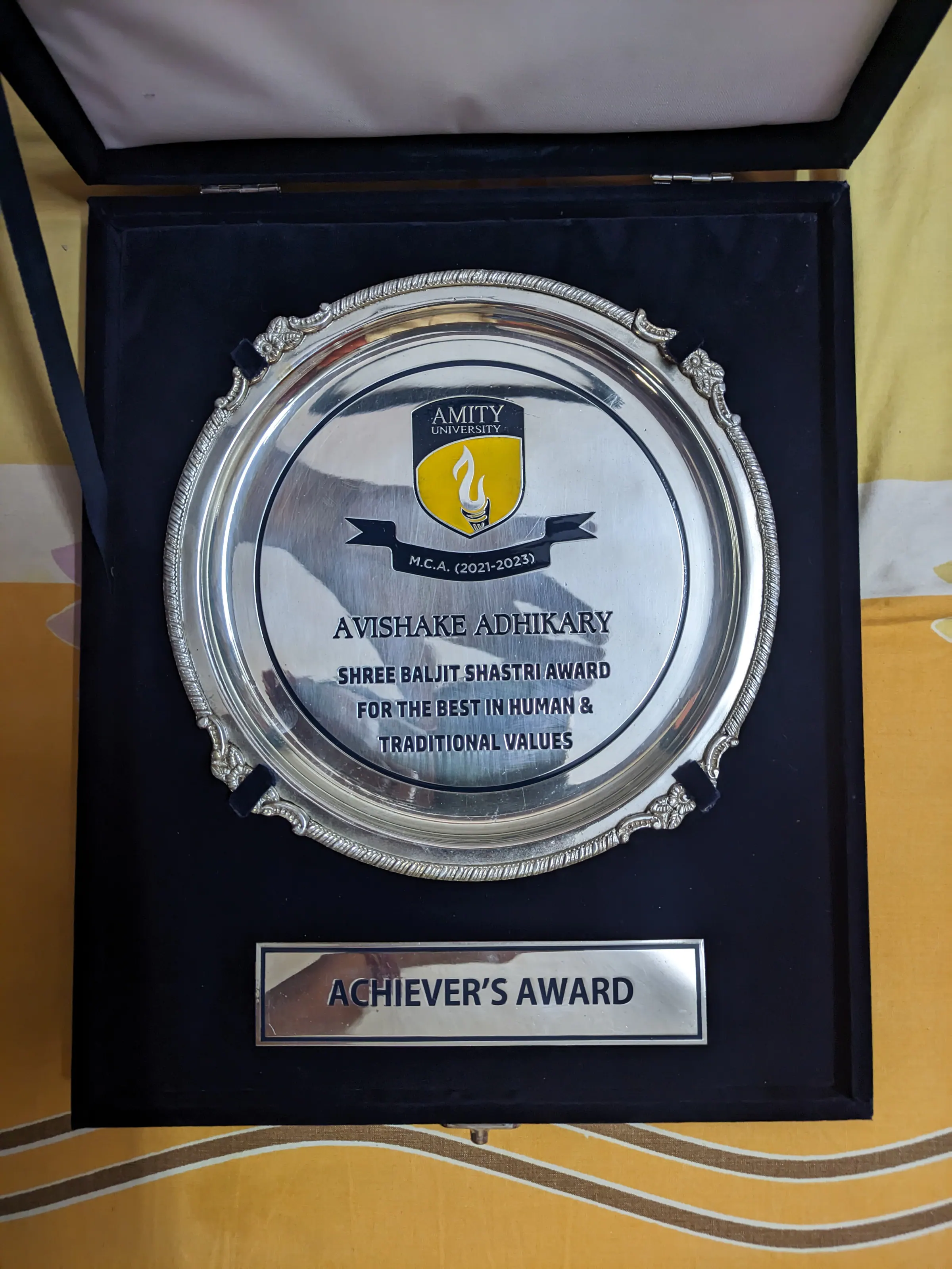 The Shree Baljit Shastri Award plate