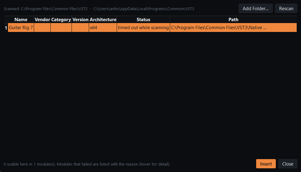 The scan as the installed build reported it